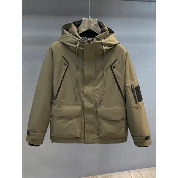 戶外三防工裝風白鴨絨連帽羽絨服男士2024冬季加厚保暖沖鋒衣外套