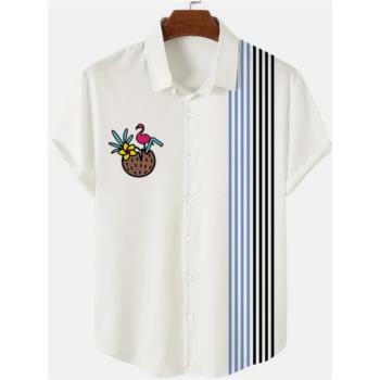 Beach 3D print loose lapel shirt 沙灘3D印花寬松翻領襯衣