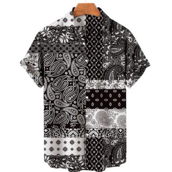 3D geometric lapel short-sleeved shirt復古3D幾何翻領短袖襯衫