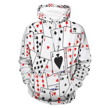 3D Poker Print Long Sleeve Hoodie  3D撲克印花長袖連帽衫