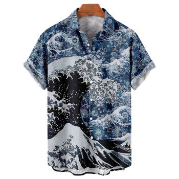 Casual 3D wave plus-size lapel shirt 休閑3D海浪大碼翻領襯衣