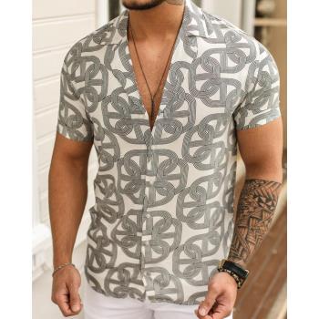 Retro 3D lapel slim short-sleeved shirt復古3D翻領修身T恤襯衫