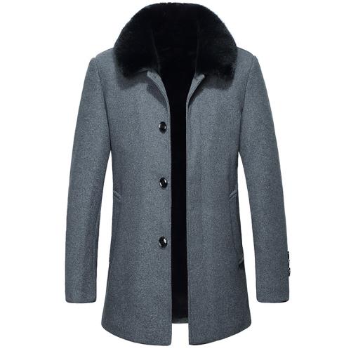 男毛呢大衣帶毛領加絨加厚 Men's fashion plus plush thick coat