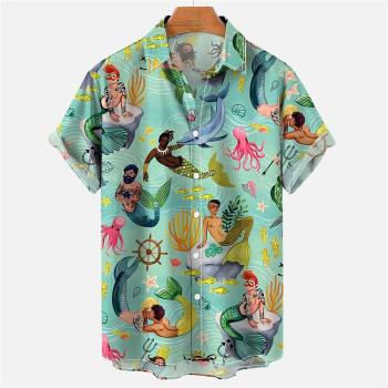 Casual 3D printed loose lapel shirt 休閑3D印花寬松翻領襯衣