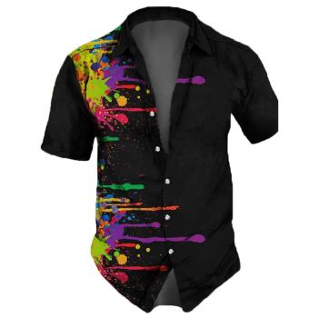 3D color loose lapel short-sleeved shirt 3D彩色寬松翻領襯衣