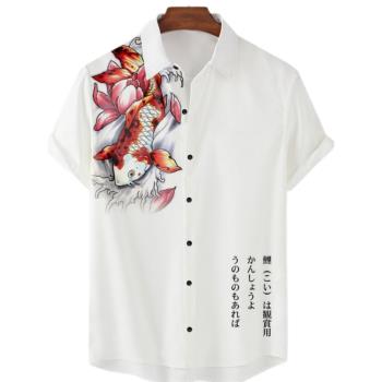 3D printed lapel short-sleeved shirt 休閑3D印花翻領短袖襯衫