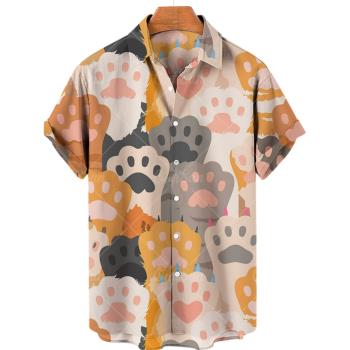 Casual 3D lapel short-sleeved shirt 休閑3D印花翻領短袖襯衫