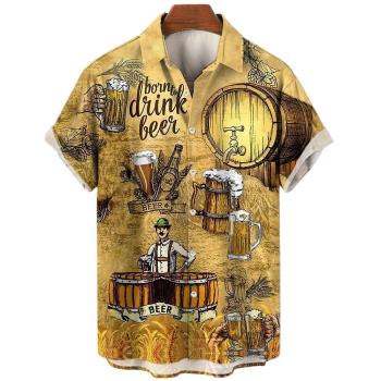 Casual 3D beer loose short-sleeved shirt 3D啤酒寬松短袖襯衣