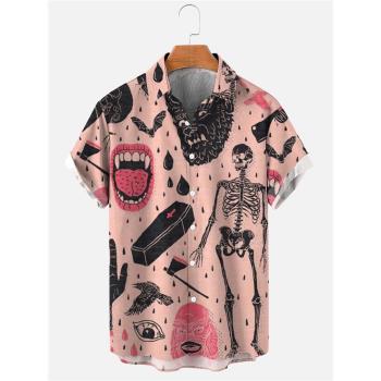 Retro 3D lapel short-sleeved shirt 復古3D印花翻領短袖襯衣