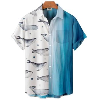 Casual 3D animal plus-size lapel shirt休閑3D動物大碼翻領襯衣