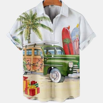 Beach 3D print plus-size lapel shirt 沙灘3D印花大碼翻領襯衣