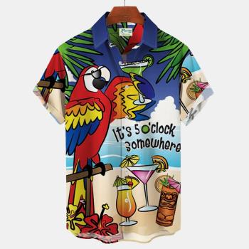 Beach 3D animal lapel large-size shirt沙灘3D動物翻領大碼襯衣