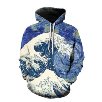 3D wave print loose long-sleeved hoodie 3D海浪寬松長袖連帽衫