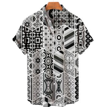 Retro 3D geometric lapel plus-size shirt 復古3D幾何翻領襯衣