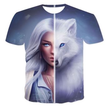 Beauty and the Wolf 3D Print Mens T-Shirt 美女與狼3D印花T恤
