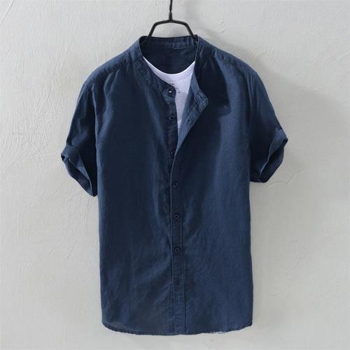 Summer Linen Short Sleeve Stand Collar Shirt亞麻短袖立領襯衫