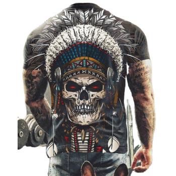 印第安 骷髏3D印花男士T恤Indian Skull 3D Print Mens T-Shirt