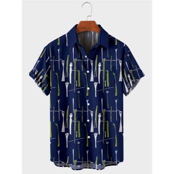 Beach 3D print loose lapel shirt 沙灘3D印花寬松翻領襯衣男