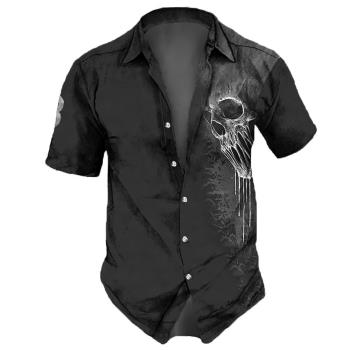 Retro 3D skeleton slim short-sleeved shirt復古3D骷髏修身襯衣