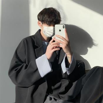 韓版西裝外套男春秋季高階感簡約風寬松大碼小眾潮流休閑西服上衣