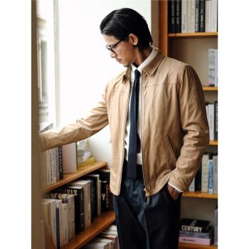 秋冬美式復古50S輕奢麂皮絨SUEDE JACKET小翻領拉鏈機車夾克