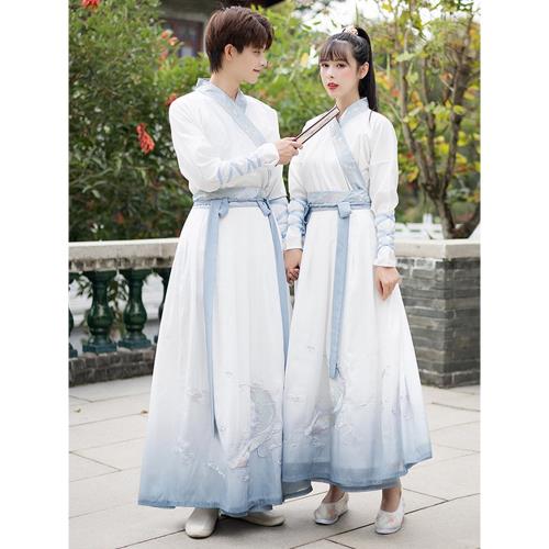 原創情侶款漢服男女古裝中國風魏晉武俠劍客飄逸書生學生班服套裝