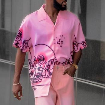 Mensshirts 歐美男裝休閑上衣 修身時尚長袖印花襯衫男士襯衣