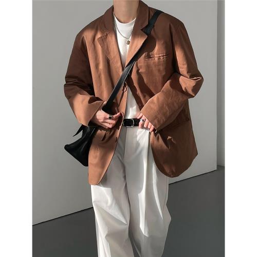 春秋新韓版時髦復古做舊西裝港風美拉德工裝外套男士寬松西服上衣