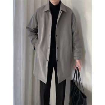 休閑翻領風衣式羽絨服男冬季寬松闊版中長款白鴨絨加厚保暖外套潮