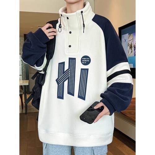 搖粒絨青少年秋冬季加絨加厚衛衣男孩初中高中學生帥氣大童上衣服