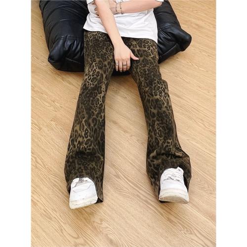 SWAG美式高街復古豹紋寬松直筒闊腿垂感工裝牛仔褲潮牌男女長褲子