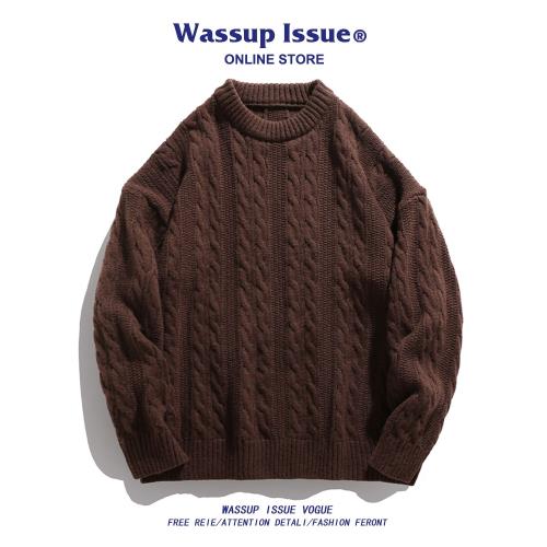 WASSUP ISSUE純色麻花內搭針織打底衫男秋冬季復古日系慵懶風毛衣