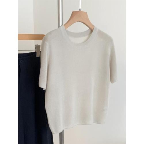 CHAO級無D推薦！好高級的~灰杏色輕薄透氣天絲亞麻針織短袖上衣