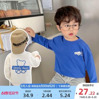 右歐男童純棉長袖T恤簡約打底衫春裝春秋季新款童裝兒童小童上衣
