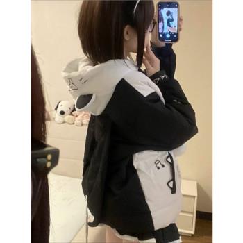 迷糊小熊小惡魔翅膀女冬季小個子日系軟妹保暖白鴨絨羽絨服宅萌感