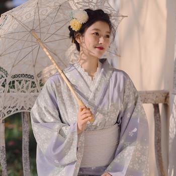 山鳥和色日式和風浴衣復古神明少女改良和服攝影旅拍寫真格紋櫻花