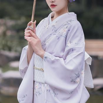 山鳥和色日式和風浴衣復古神明少女改良和服攝影旅拍寫真淺紫白花