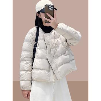 輕薄短款簡約羽絨棉服女2025年冬季新款時尚圓領寬松保暖棉衣外套
