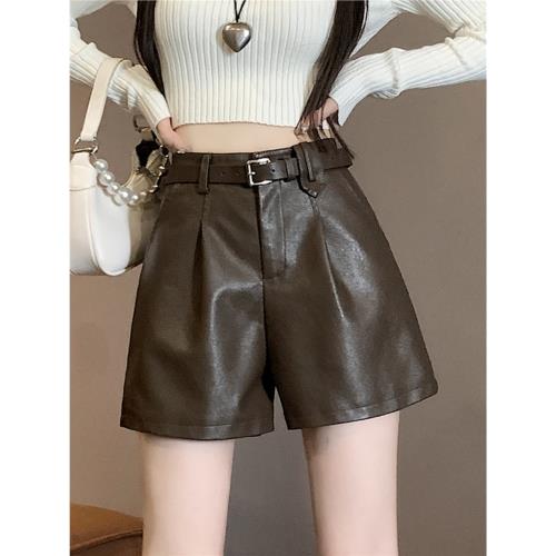 高腰PU皮短褲女裝春秋新款光腿神器a字直筒休閑褲子韓版打底靴褲