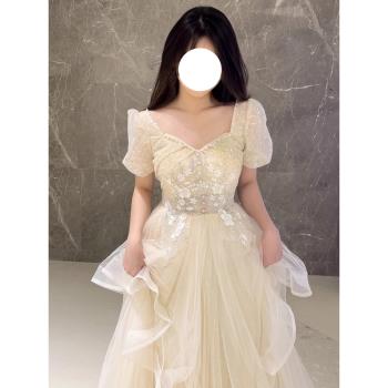 香檳色主持人晚禮服女高階輕奢小眾18歲學生日宴會氣質年會公主裙