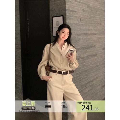 區區歐陽 花邊領飄帶襯衫女夏季設計感小眾復古襯衣寬松長袖上衣