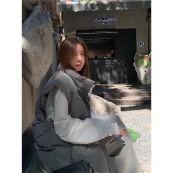 灰色立領羽絨棉馬甲背心女冬季新款韓版外穿寬松百搭加厚馬夾外套