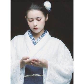山鳥和色日式和風浴衣復古連衣裙改良和服攝影旅拍寫真白色蕾絲