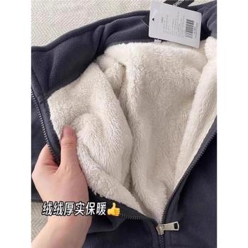 加厚羊羔絨衛衣外套女裝冬季2024新款沖鋒衣內膽加絨保暖開衫上衣