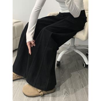 特大碼女裝黑色闊腿牛仔褲女春季新款褲子胖mm顯瘦梨形身材直筒褲