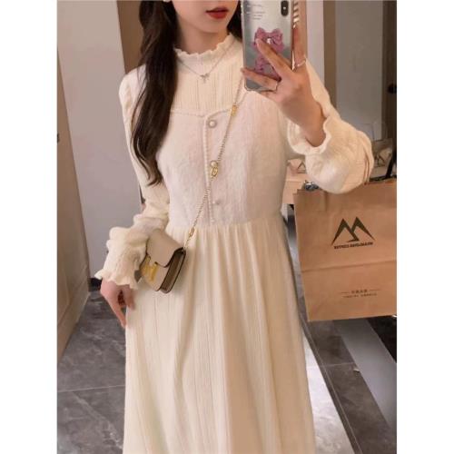 高級感法式小個子長裙女裝秋冬2025新款配大衣內搭打底針織連衣裙