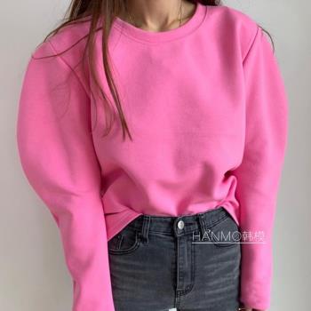泡泡袖上衣女2025春季新款打底衫韓國ins寬松圓領內搭長袖T恤女潮