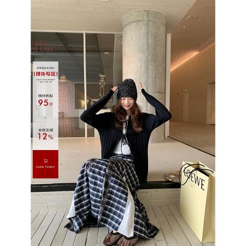 【現貨】im向 不規則撞色格紋提花拼接半身裙女春夏大裙擺傘裙