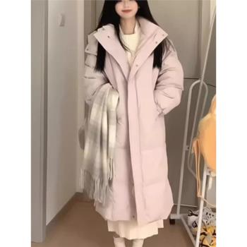 羽絨服中長款棉服女2024年新款冬季學生保暖超厚棉襖棉衣連帽外套