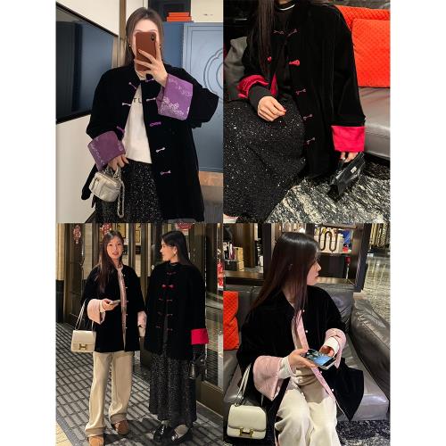 NAZ那子大碼冬季絲絨高級感新中式轉運鳶尾國風棉服胖mm復古外套